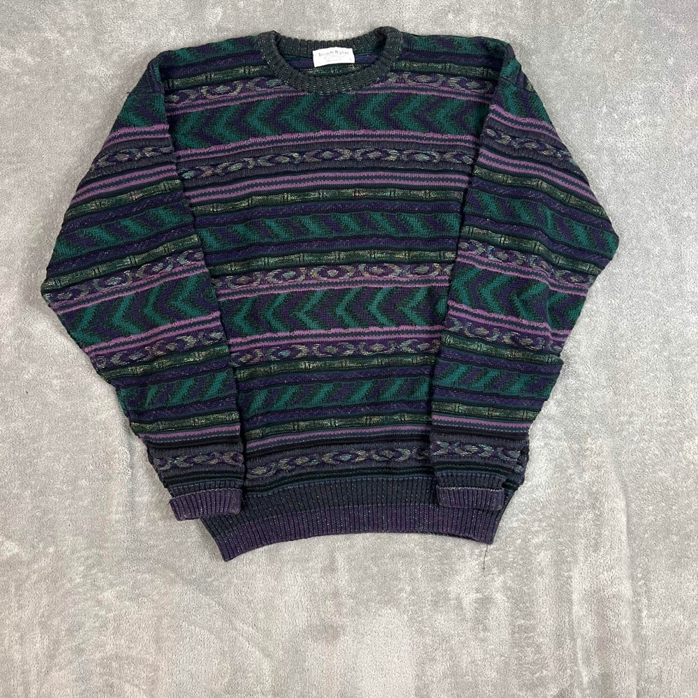 Vintage 1990's Tricots St. Raphael Chunky Knit Sweater Mens L Multi Textured USA